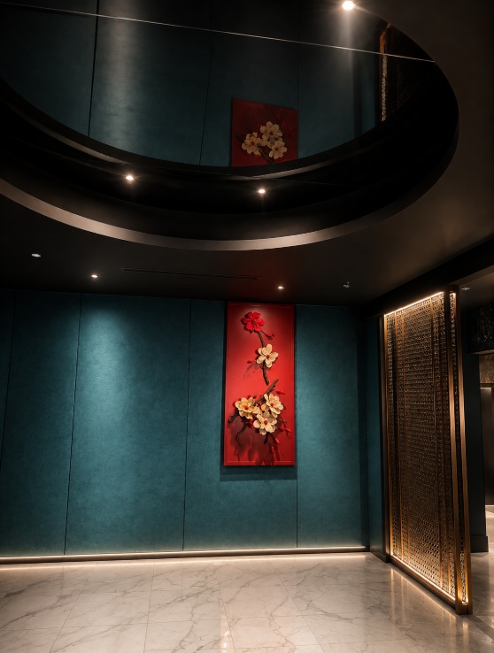 The private teal plaster dining room at SUMU